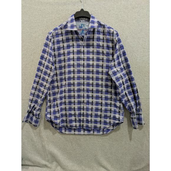 Robert Graham Shirt Men's Large Blue‎ Plaid Button Down Checkered Long Sleeve - Picture 1 of 12